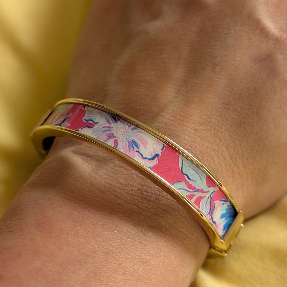 Lilly Pulitzer Gold and Pink Enamel Floral Bracelet